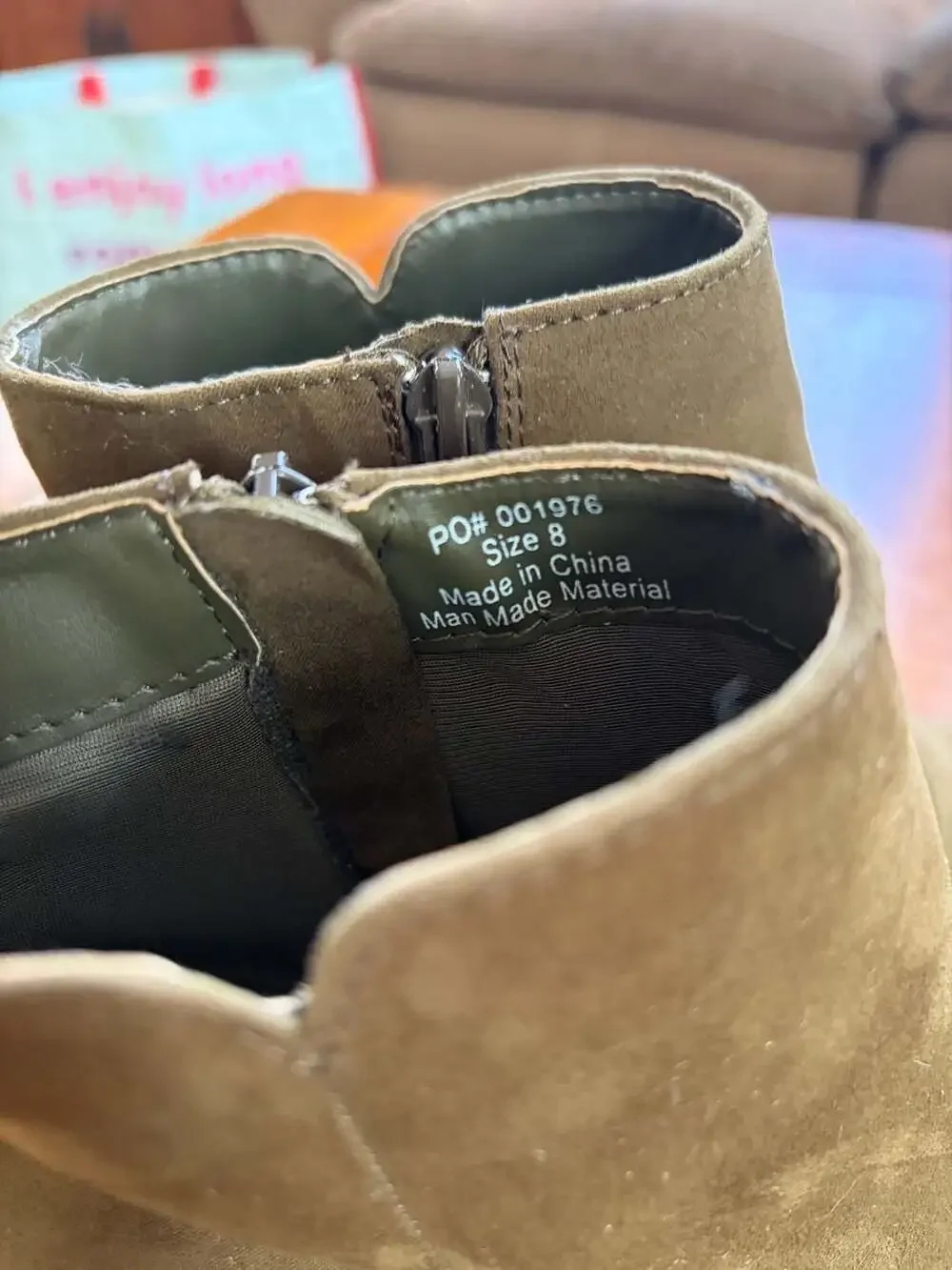 Faux Suede Kitten Heel Ankle Boots Size 8 Khaki